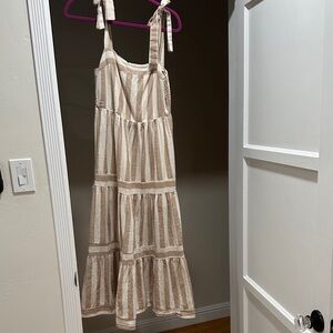 Carly Jean Los Angeles Beige Striped Midi Dress